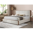 ACME Kaleea Chenille Upholstered Tufted Queen Bed in Beige and Walnut