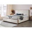 ACME Kaleea Chenille Upholstered Tufted Queen Bed in Beige and Walnut