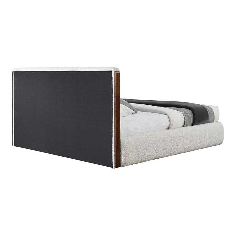 ACME Sandro Contemporary Boucle Fabric Upholstered Queen Bed in White and Walnut