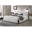 ACME Sandro Contemporary Boucle Fabric Upholstered Queen Bed in White and Walnut
