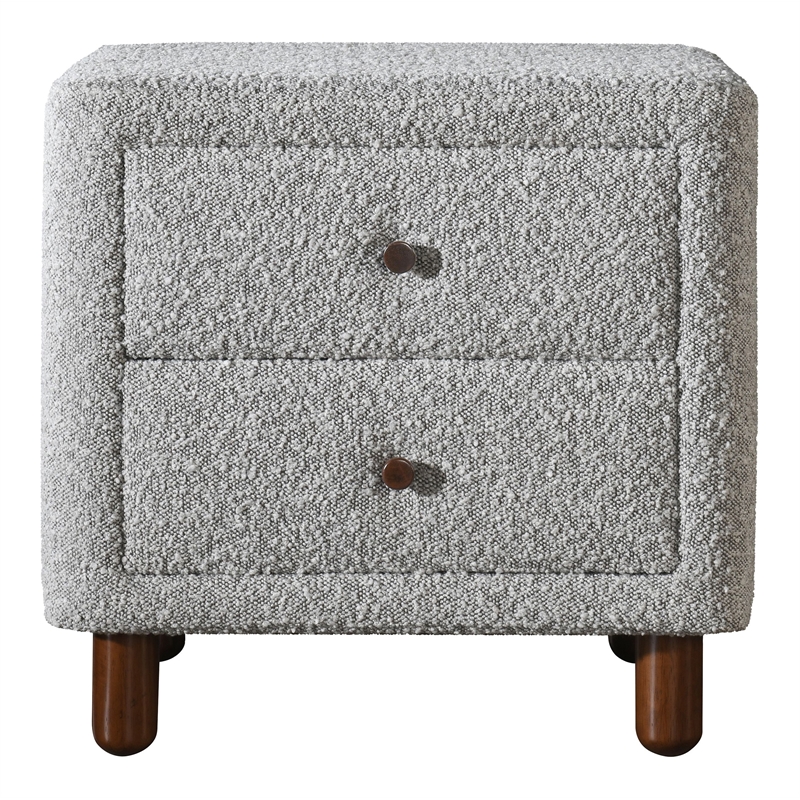 ACME Cleo Contemporary Boucle Fabric Upholstered Nightstand in Gray