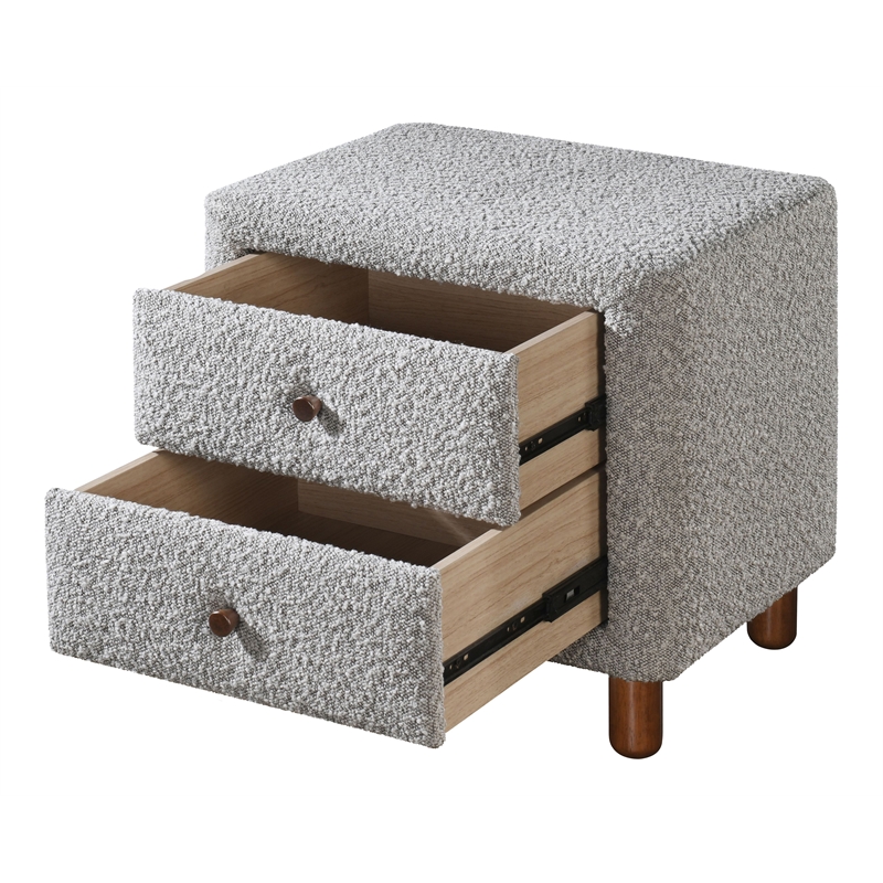 ACME Cleo Contemporary Boucle Fabric Upholstered Nightstand in Gray