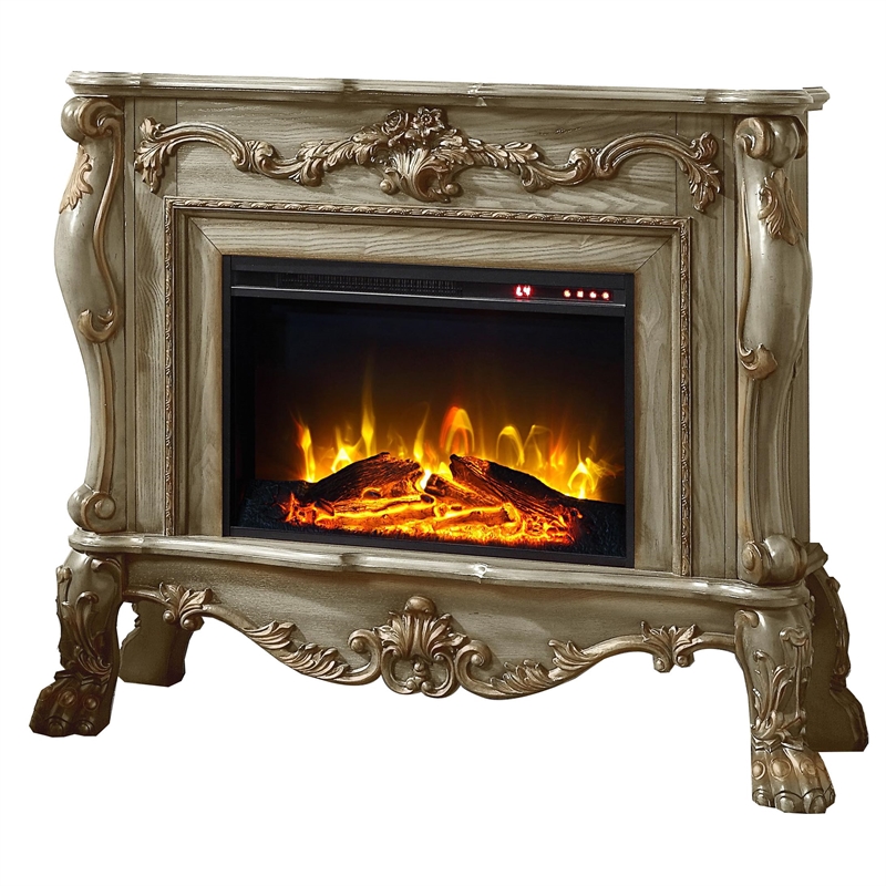 ACME Dresden Transitional Wooden/Glass Fireplace in Gold Patina