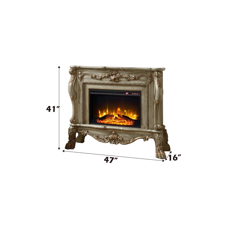 ACME Dresden Transitional Wooden/Glass Fireplace in Gold Patina