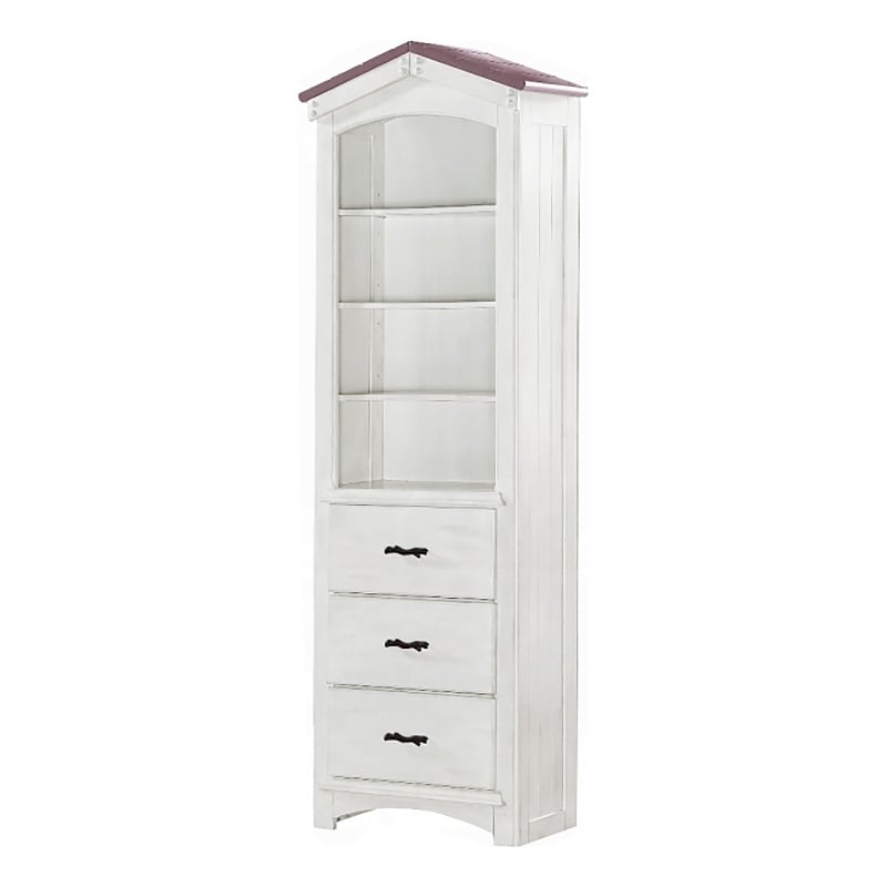 ACME Tree House Transitional Wooden Bookcase Cabinet in Pink and White