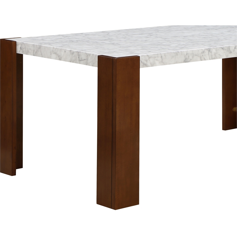 ACME Hettie Wooden Dining Table with Engineering Stone Top in White/Brown