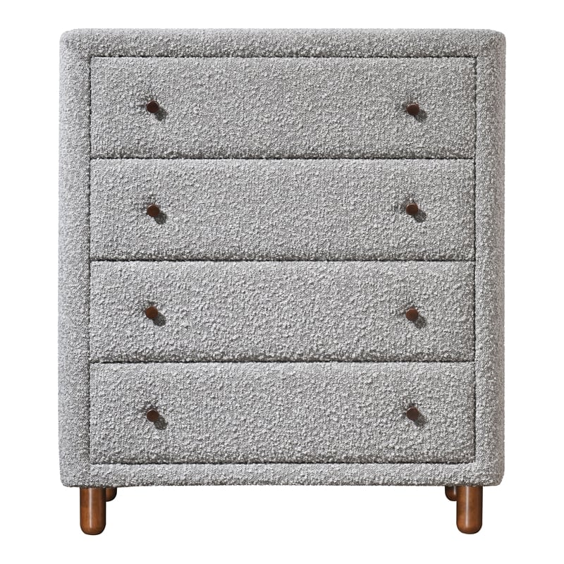 ACME Cleo Contemporary Boucle Fabric Upholstered Chest with 4 Drawers in Gray