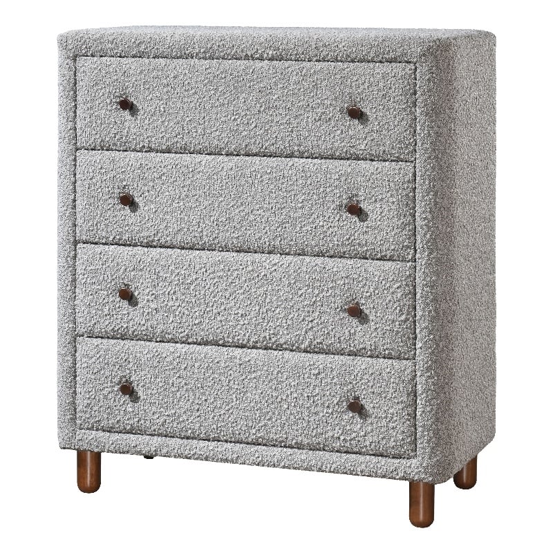ACME Cleo Contemporary Boucle Fabric Upholstered Chest with 4 Drawers in Gray