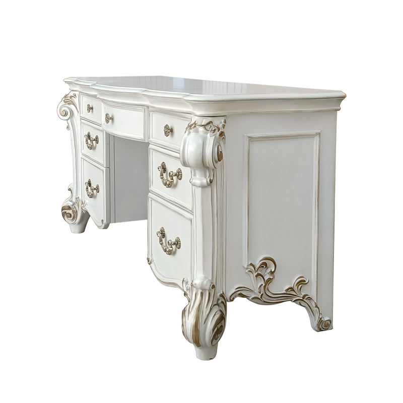 ACME Vendome Transitional Wood Vanity Desk in Beige and Antique Pearl