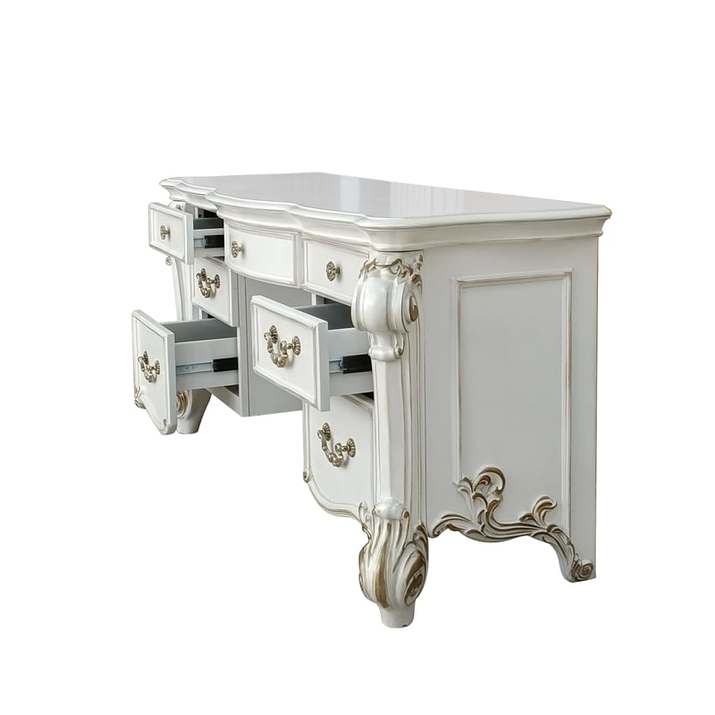 ACME Vendome Transitional Wood Vanity Desk in Beige and Antique Pearl
