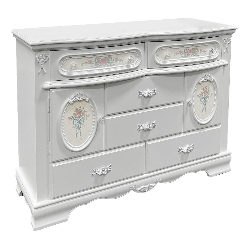 ACME Flora Wood Dresser with 6 Drawers and 2 Side Compartments in White
