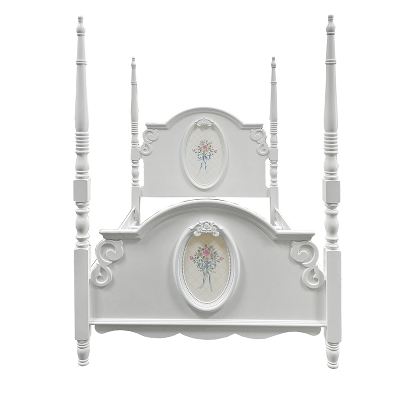 ACME Flora Contemporary Wooden Full Bed with Poster in White