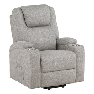 acme evander transitional chenille upholstered power lift recliner in light gray