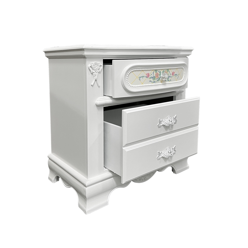 ACME Flora Contemporary Wooden Nightstand with 2 Drawers in White