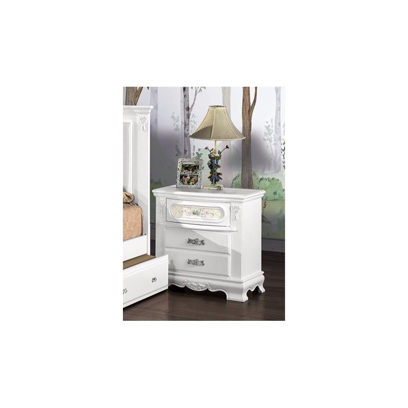ACME Flora Contemporary Wooden Nightstand with 2 Drawers in White
