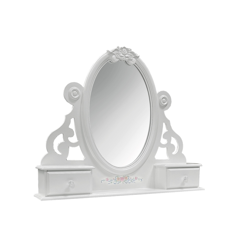 ACME Flora Contemporary Wooden Mirror with 2 Jewelry Drawers in White