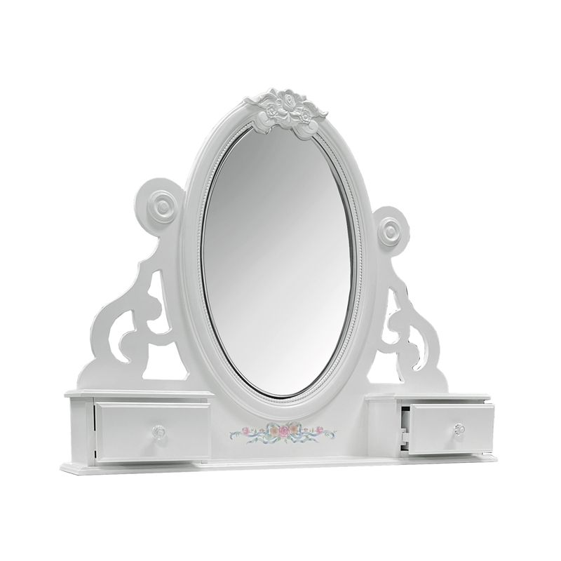 ACME Flora Contemporary Wooden Mirror with 2 Jewelry Drawers in White