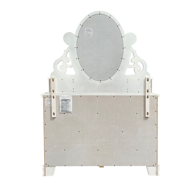 ACME Flora Contemporary Wooden Mirror with 2 Jewelry Drawers in White