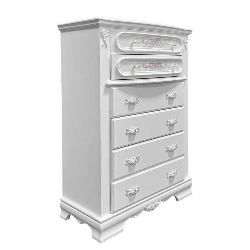 ACME Flora Contemporary Wood Rectangular Chest with 5 Drawers in White