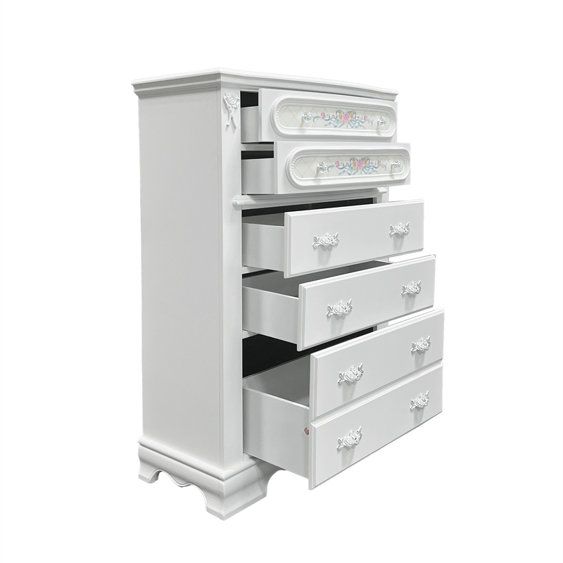 ACME Flora Contemporary Wood Rectangular Chest with 5 Drawers in White