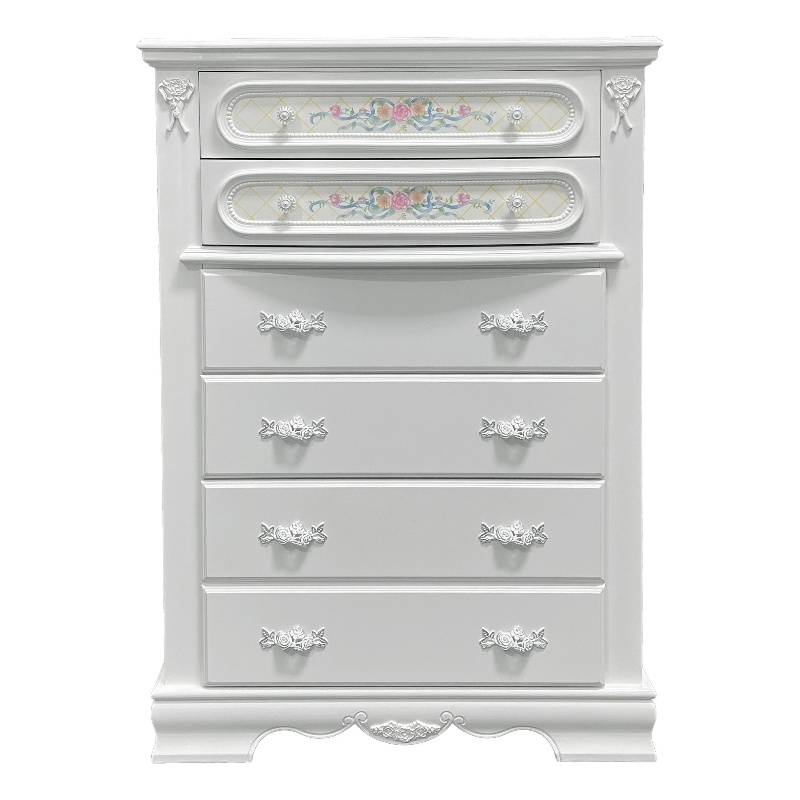 ACME Flora Contemporary Wood Rectangular Chest with 5 Drawers in White