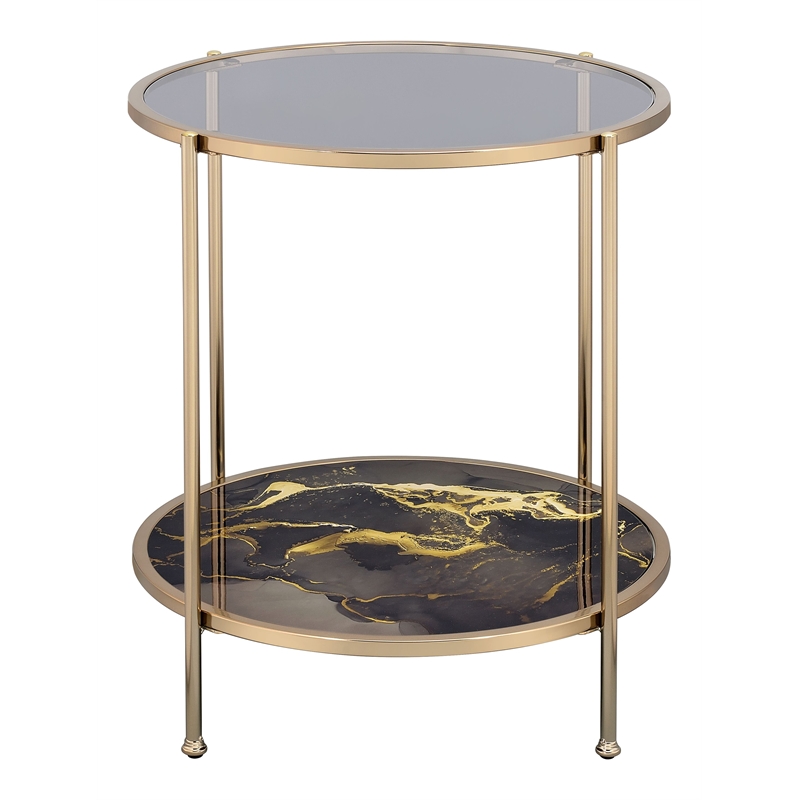 ACME Fiorella Metal/Glass/Mable End Table in Black Paint and Gold