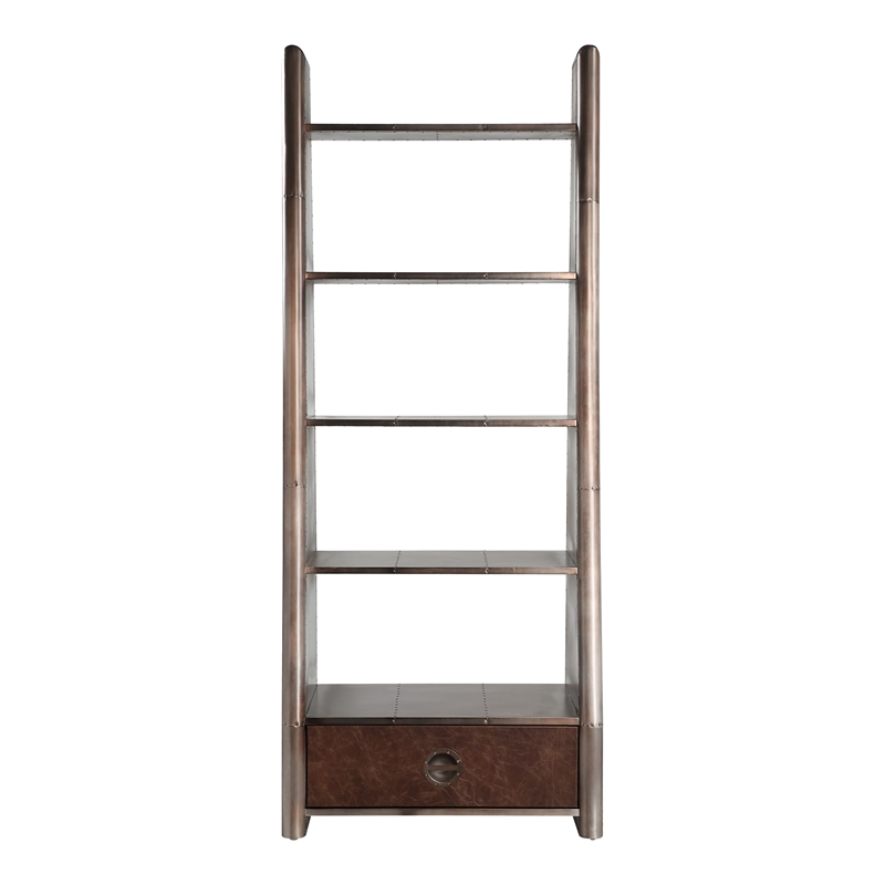 ACME Brancaster Top Grain Leather/Wooden Bookcase in Morocco Brown