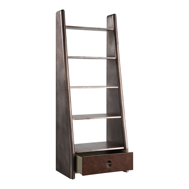 ACME Brancaster Top Grain Leather/Wooden Bookcase in Morocco Brown