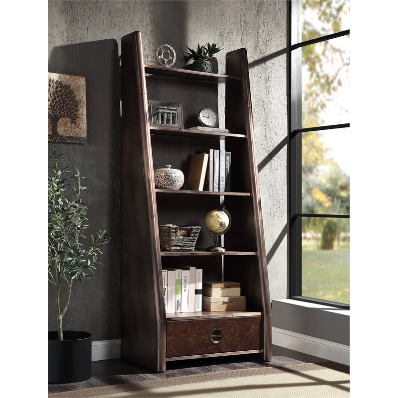 ACME Brancaster Top Grain Leather/Wooden Bookcase in Morocco Brown