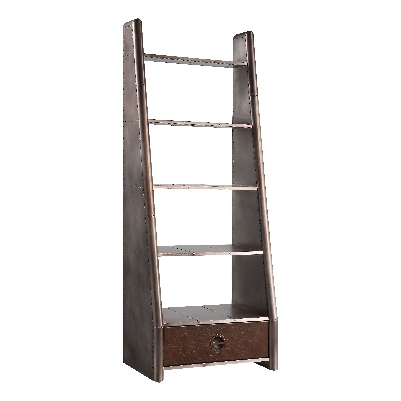 ACME Brancaster Top Grain Leather/Wooden Bookcase in Morocco Brown