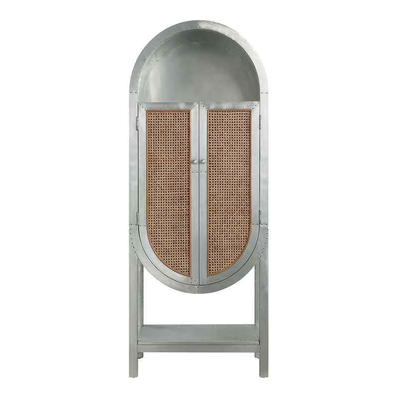 ACME Ogden Transitional Aluminum and Rattan Bookcase with Two Doors in Aluminum