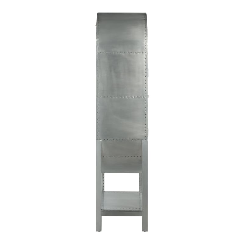 ACME Ogden Transitional Aluminum and Rattan Bookcase with Two Doors in Aluminum