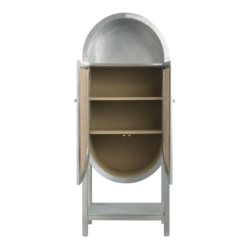 ACME Ogden Transitional Aluminum and Rattan Bookcase with Two Doors in Aluminum