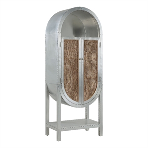 ACME Ogden Transitional Aluminum and Rattan Bookcase with Two Doors in Aluminum