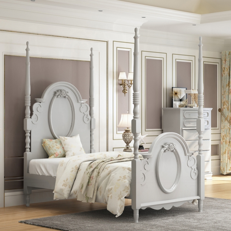ACME Flora Transitional Wooden Floral Motifs Full Bed with Poster in Gray