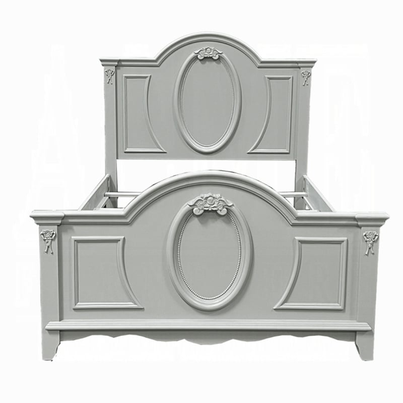 ACME Flora Transitional Floral Motifs Wooden Full Bed with 2 Drawers in Gray