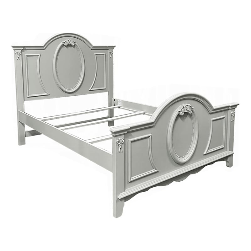 ACME Flora Transitional Floral Motifs Wooden Full Bed with 2 Drawers in Gray