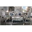 ACME Dresden Leather Upholstered Sofa with 7 Pillows in Bone White