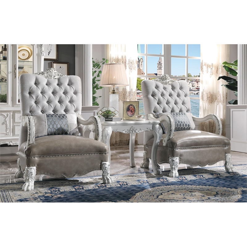 ACME Dresden Fabric Upholstered Chair with Pillow in Bone White