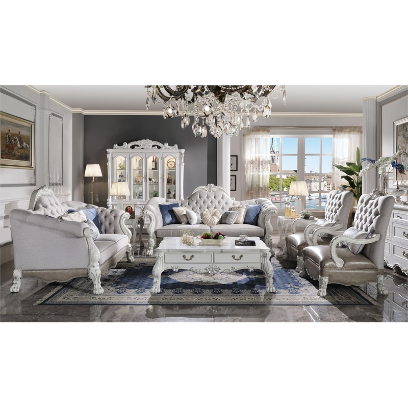 ACME Dresden Fabric Upholstered Chair with Pillow in Bone White