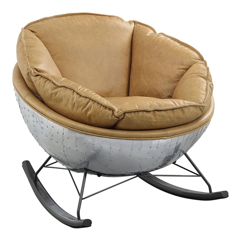 ACME Pippin Aluminum and Top Grain Leather Rocking Chair in Morocco Brown