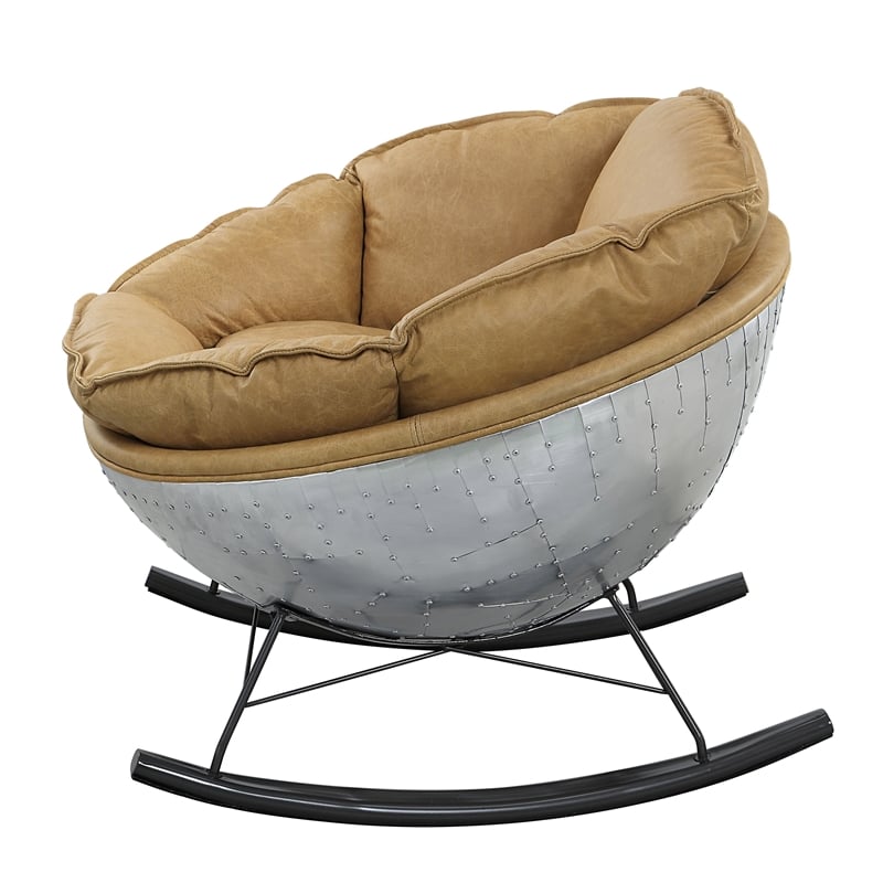 ACME Pippin Aluminum and Top Grain Leather Rocking Chair in Morocco Brown