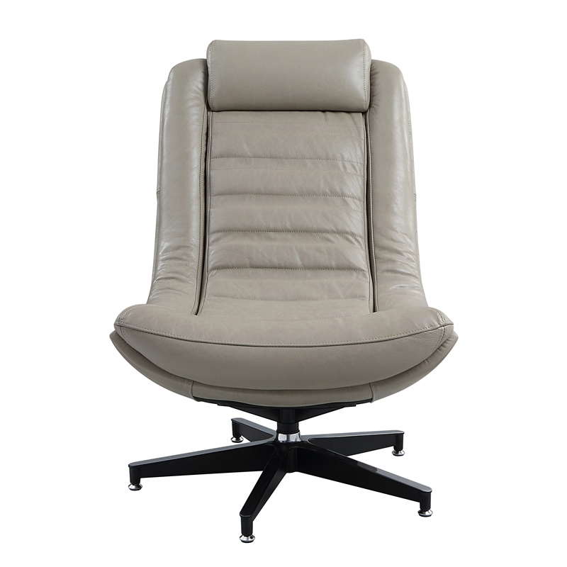 ACME Piran Top Grain Leather Accent Chair with Swivel in Twilight Gray