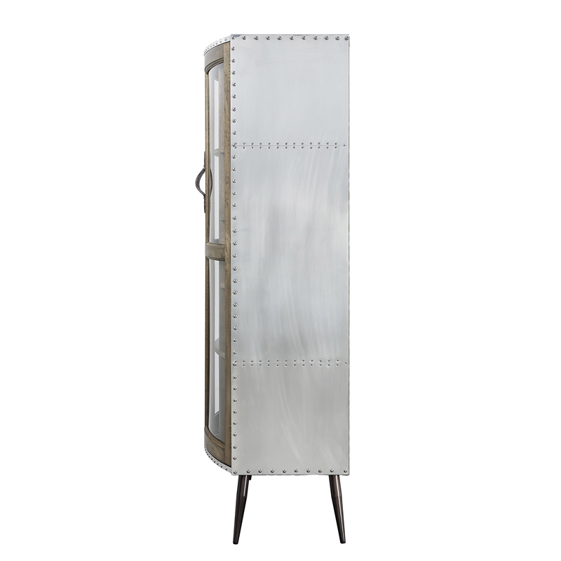 ACME Brancaster Aluminum and Wood Accent Cabinet with Splayed Legs in Oak