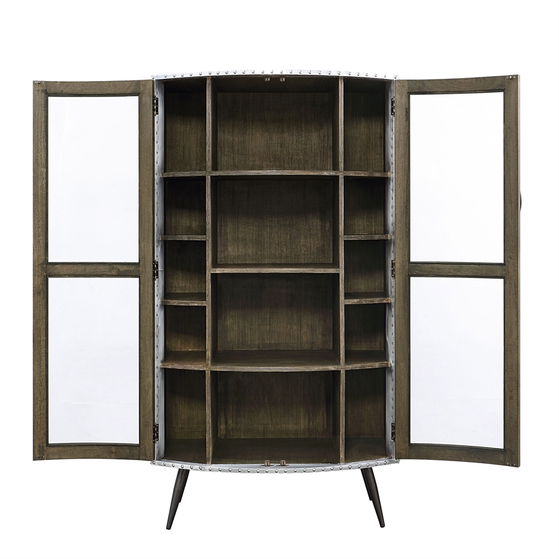 ACME Brancaster Aluminum and Wood Accent Cabinet with Splayed Legs in Oak