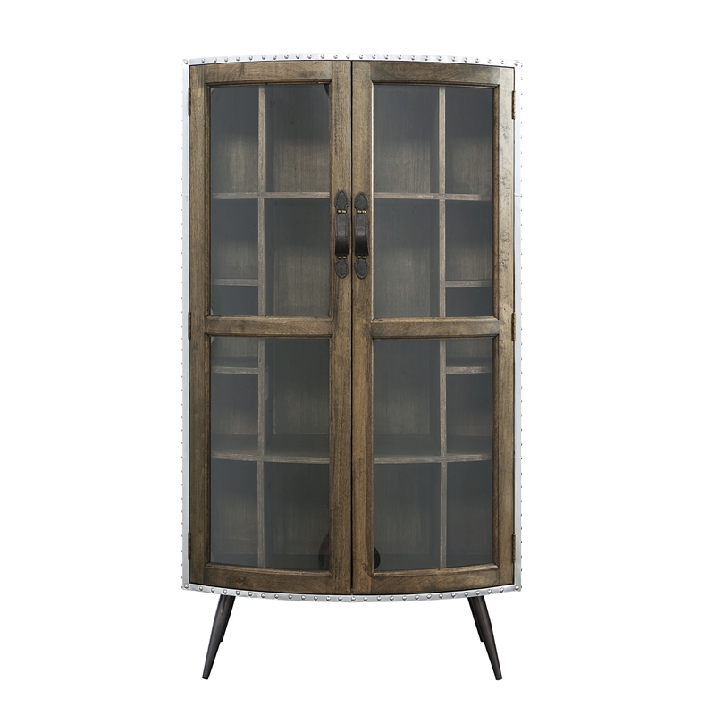 ACME Brancaster Aluminum and Wood Accent Cabinet with Splayed Legs in Oak