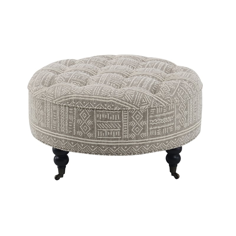 ACME Upendo Fabric and Wood Upholstered Ottoman with Casters in Pattern Gray