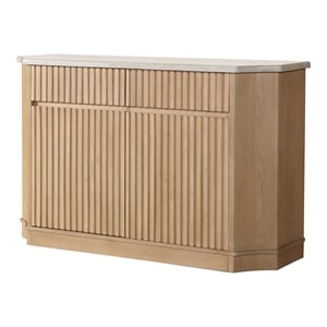 ACME Qwin Marble and Wood Server with Interior Shelving in Oak