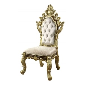 ACME Desiderius Faux Leather Side Chair in Beige and Antique Gold (Set of 2)