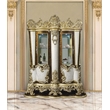 ACME Desiderius Wood 2-Doors Curio in Antique Gold and Hand Paint Brown